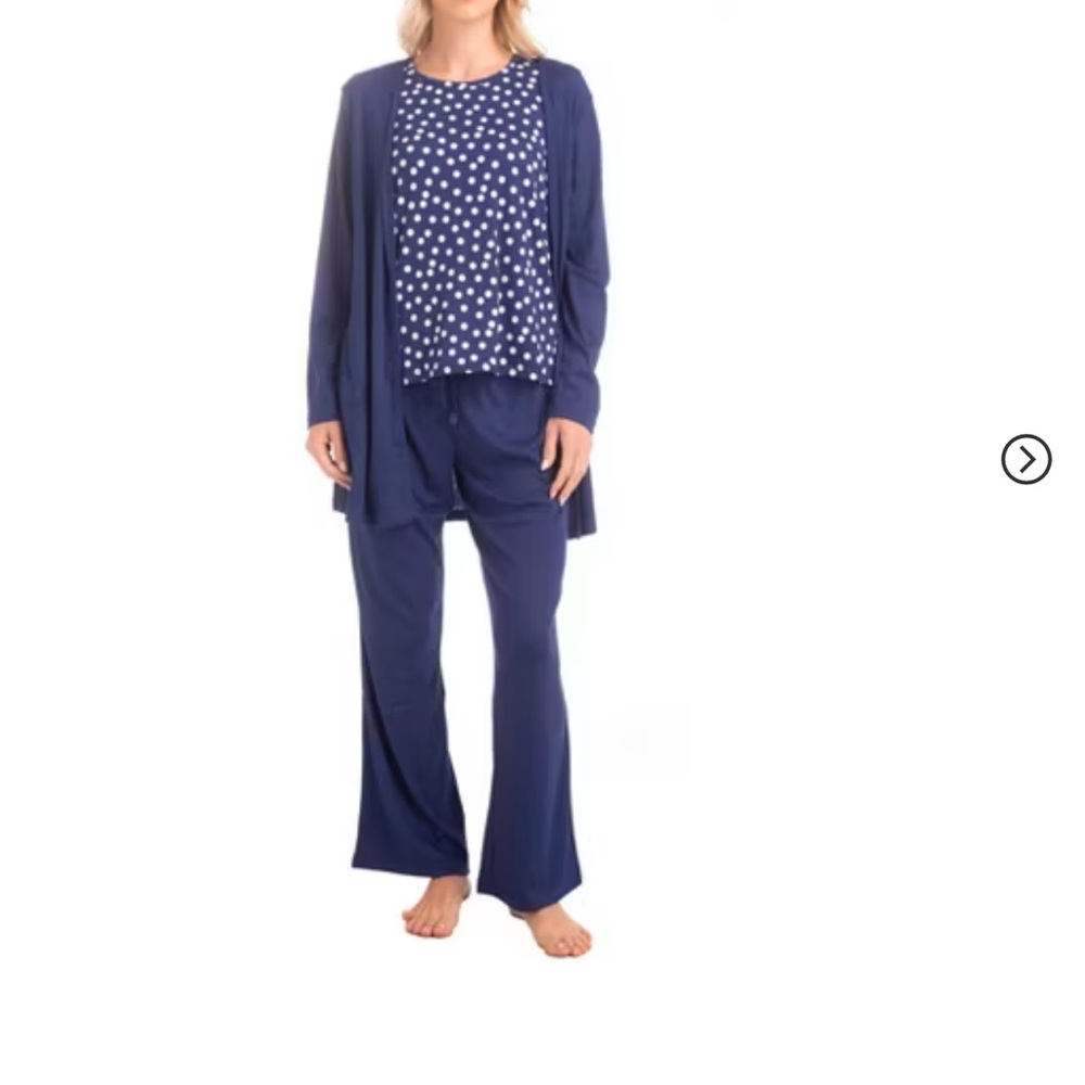 NWT. MUK LUKS Womens The Anything 3 Piece Pajama Set. Navy Dot. S.